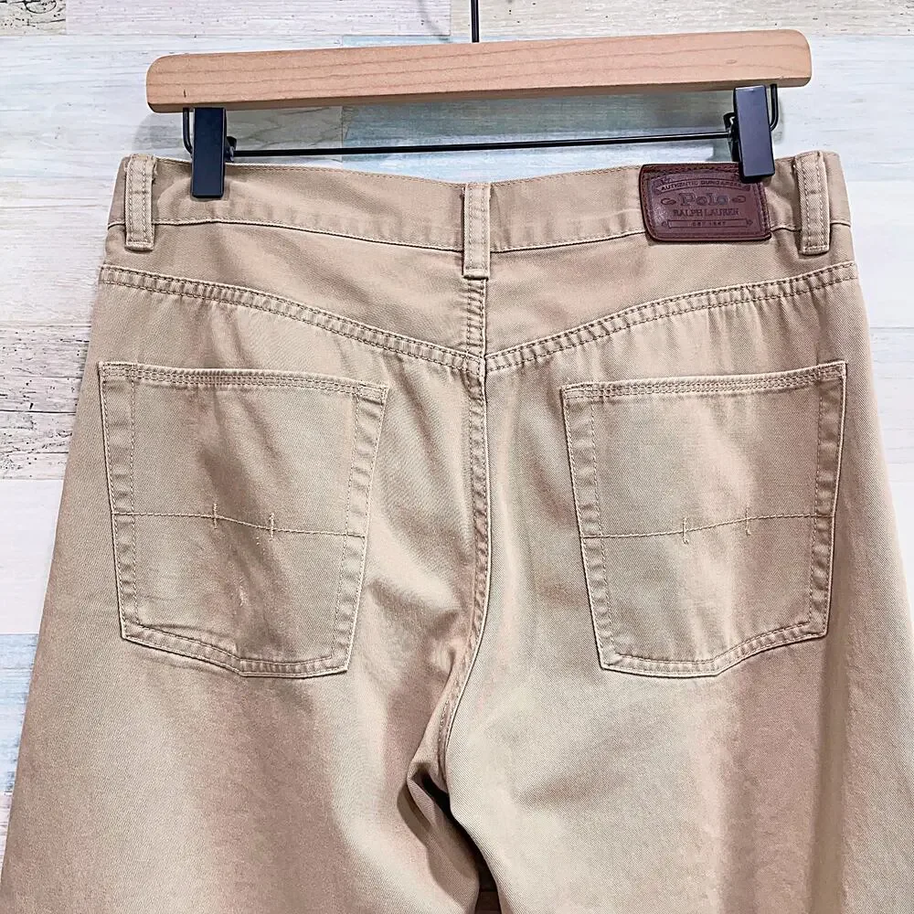 POLO Ralph Lauren 650 Straight Leg Jeans Tan Flat Front Cotton Twill Mens 30x28